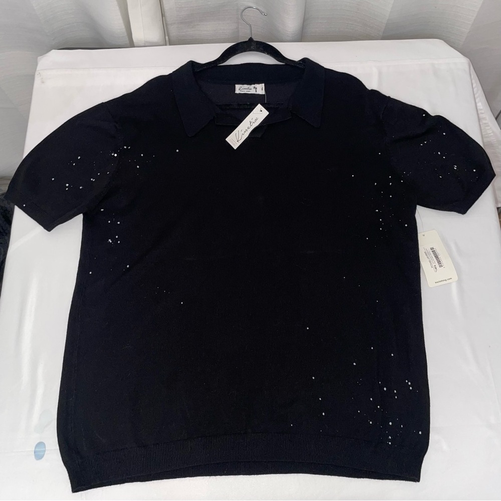 Kinetix XL Men’s Artsy BlackCasual V-Neck Collared Short Sleeve Polo T-shirt